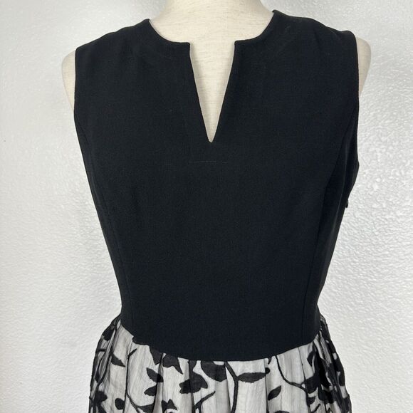 Halston Heritage Dress Women Size 4 Black Fit Flare Flower Lace Tulip Skirt - Picture 4 of 16